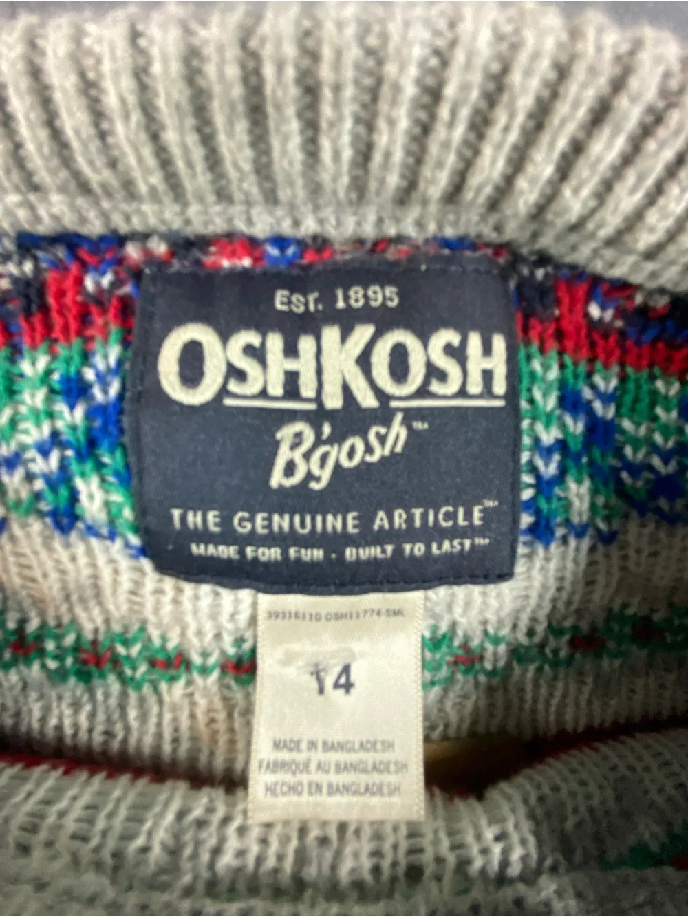 OshKosh B'gosh Cream & Blue Fair Isle Sweater - boys size 14